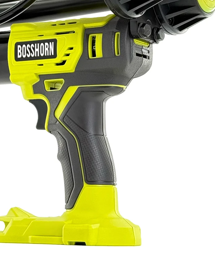 Close-up of Apex Quad handle and battery connection for Ryobi
